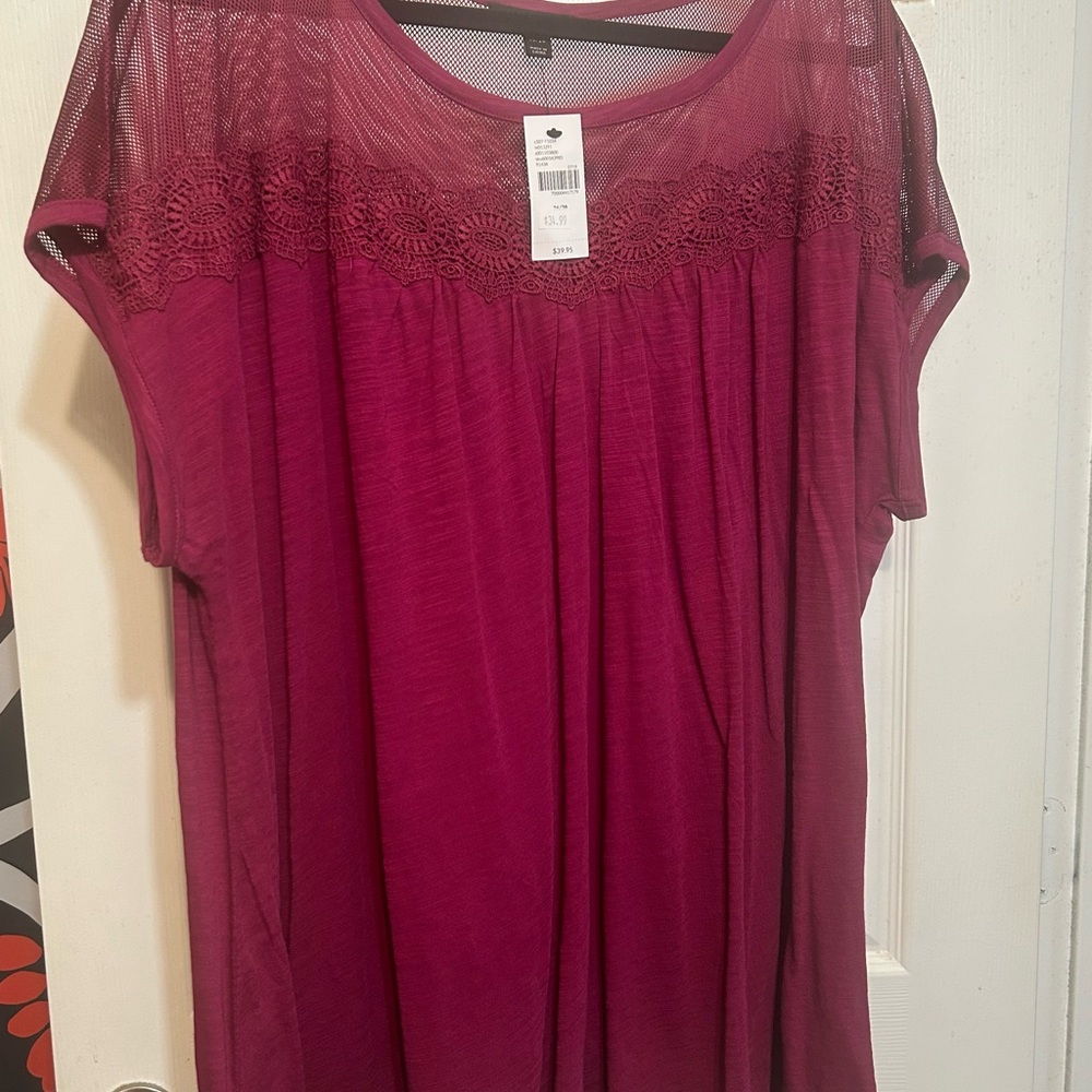 NWT- Lane Bryant Burgundy Relaxed Blouse. Size 26/28